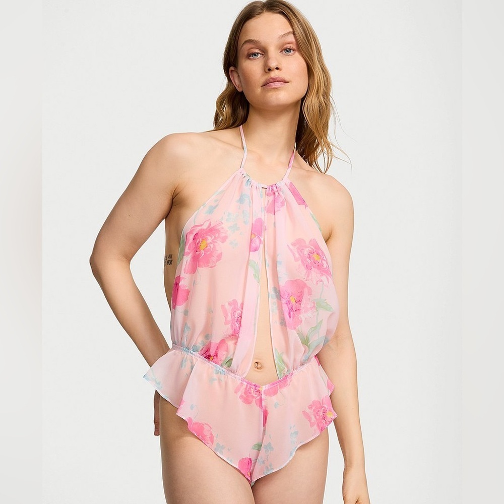 Victoria’s Secret DREAM ANGELS Peony Chiffon Halter Teddy!